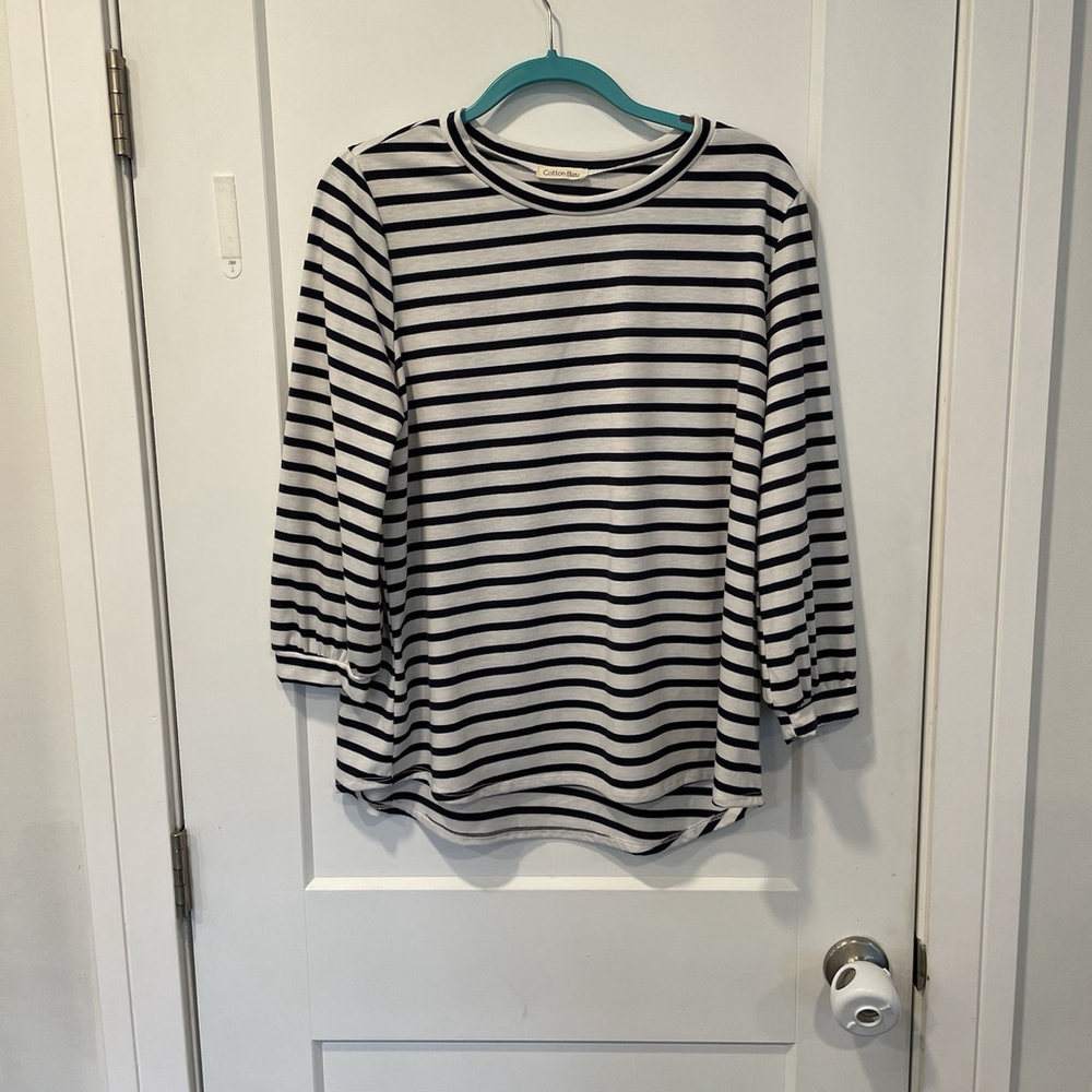 Cotton Bleu Womens Large Black And White Striped Top Made In The USA